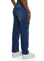Womens WAX Whiskered Straight Leg Cargo Jeans, Blue, Size 7