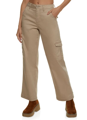 Womens Twill Wide Leg Cargo Pants, Khaki, Size 5