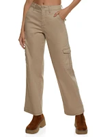 Womens Twill Wide Leg Cargo Pants, Khaki, Size 5