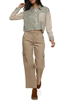 Womens Twill Wide Leg Cargo Pants, Khaki, Size 5