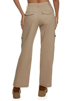 Womens Twill Wide Leg Cargo Pants, Khaki, Size 5