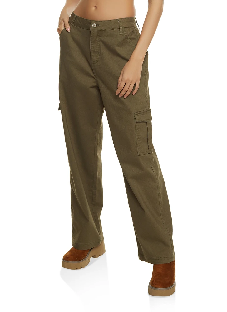 Womens Twill Wide Leg Cargo Pants, Green, Size 11