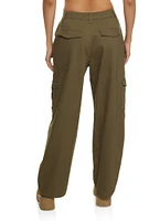 Womens Twill Wide Leg Cargo Pants, Green, Size 11