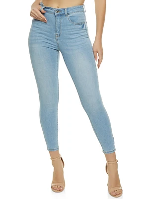 Womens WAX High Rise Solid Cropped Skinny Jeans, Blue, Size L
