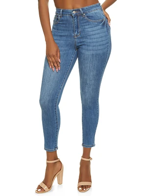 Womens WAX High Rise Solid Cropped Skinny Jeans, Blue,