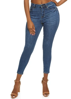 Womens WAX High Rise Solid Cropped Skinny Jeans, Blue,