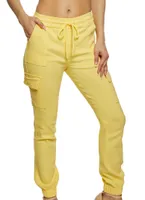 Womens Drawstring Twill Joggers, Yellow, Size M