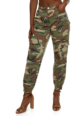 Womens Twill Camouflage Cargo Joggers, Green, Size S