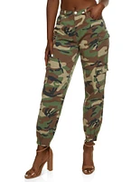 Womens Twill Camouflage Cargo Joggers, Green, Size S