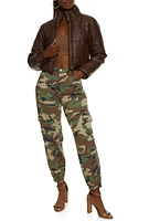 Womens Twill Camouflage Cargo Joggers, Green, Size S