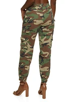 Womens Twill Camouflage Cargo Joggers, Green, Size S