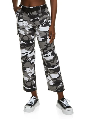 Womens Belted Camouflage Cargo Pants,