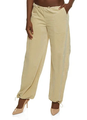 Womens Corduroy Toggle Drawstring Parachute Pants, Khaki, Size S