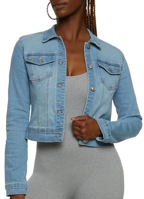 Womens WAX Long Sleeve Denim Jacket, Blue, Size S