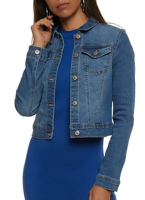 Womens WAX Long Sleeve Denim Jacket, Blue,