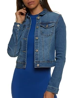 Womens WAX Long Sleeve Denim Jacket, Blue,