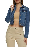 Womens WAX Distressed Denim Jacket, Blue, Size L