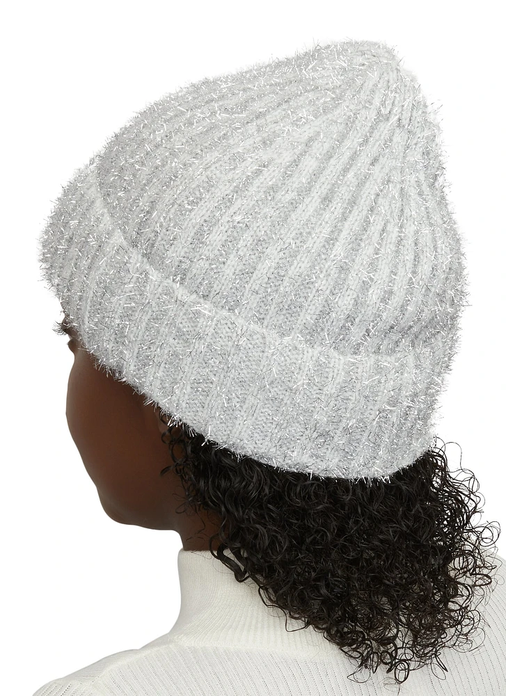 Womens Lurex Beanie, Silver