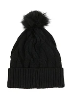 Womens Textured Knit Sequin Pom Pom Beanie, Black