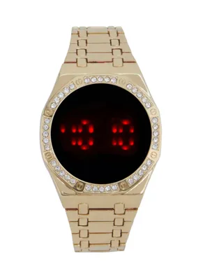 Womens Rhinestone Detail Digital Watch, Gold