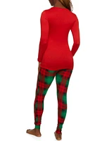 Womens Cuddle Partner Graphic Long Sleeve Pajama Top and Pants, Multi, Size S