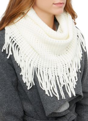 Womens Solid Waffle Knit Infinity Scarf White
