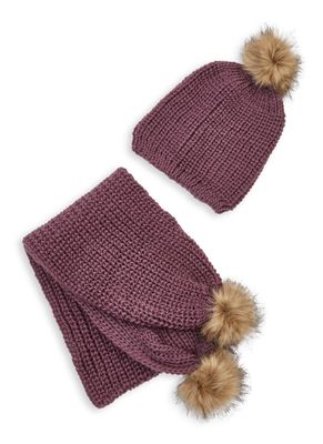 Womens Faux Fur Pom Scarf and Hat
