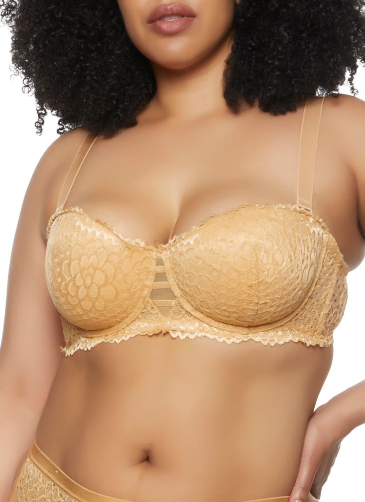 Rainbow Shops Womens Plus Size Solid Lace Caged Front Balconette Bra,  Yellow, Size 38D