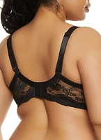 Womens Plus Size Lace Floral Patterned Plunge Bra, Black, Size 38DD
