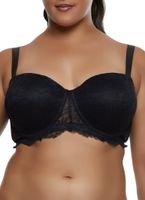 Womens Plus Size Lace Balconette Bra | Converts to Strapless, Black, Size 38DD