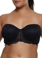 Womens Plus Size Lace Balconette Bra | Converts to Strapless, Black, Size 38DD