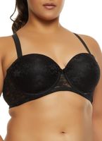 Womens Plus Size Floral Lace Balconette Bra | Converts to Strapless, Black, Size 44D