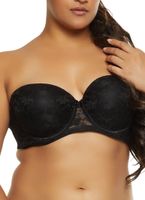 Womens Plus Size Floral Lace Balconette Bra | Converts to Strapless, Black, Size 40D