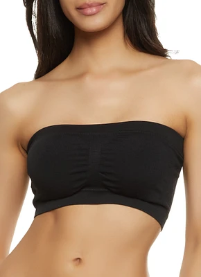 Womens Solid Seamless Bandeau Bra, Black, Size S-M