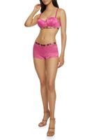 Womens Patterned Trim Lace Balconette Bra | Converts to Strapless, Pink, Size 34D