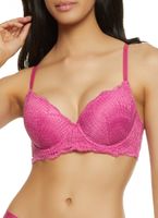 Womens Patterned Solid Lace Plunge Bra, Pink, Size 34D