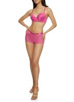 Womens Patterned Solid Lace Plunge Bra, Pink, Size 34D