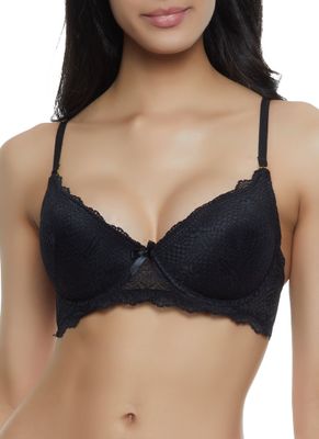 Womens Basic Lace Solid Plunge Bra, Black, Size 36D