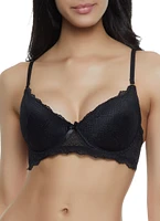 Womens Basic Lace Solid Plunge Bra, Black, Size 34D