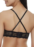 Womens Basic Lace Solid Plunge Bra, Black, Size 34D