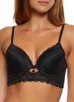 Womens Keyhole Lace Plunge Bra, Black, Size 34D