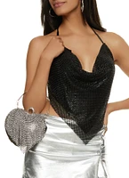 Womens Metallic Mesh Halter Top,