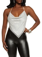 Womens Metallic Mesh Halter Top, Grey, Size XL