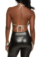 Womens Metallic Mesh Halter Top, Grey, Size XL