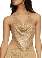 Womens Metallic Mesh Halter Top, Gold, Size M
