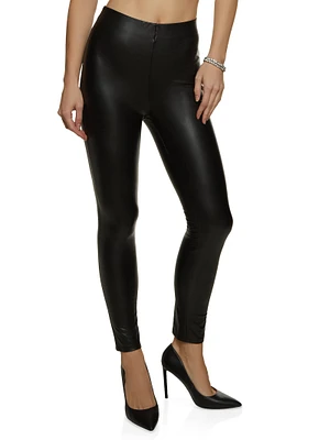 Womens Faux Leather Pintuck Leggings, Black, Size S