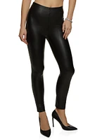 Womens Faux Leather Pintuck Leggings, Black, Size S