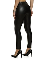 Womens Faux Leather Pintuck Leggings, Black, Size S