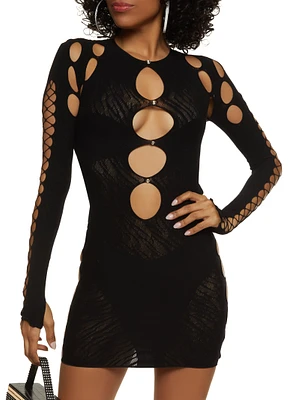 Womens Seamless Rhinestone Cut Out Mini Dress,
