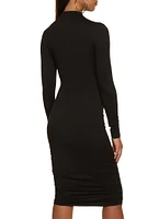 Womens Mock Neck Long Sleeve Ruched Side Dress,